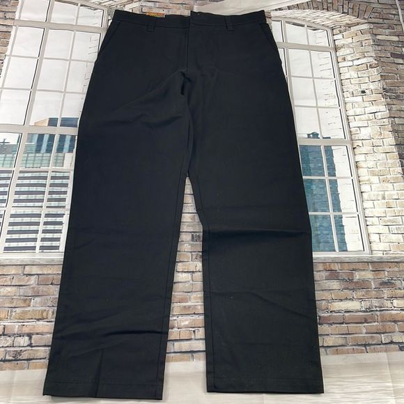 NWT Men’s Cherokee Ultimate Black Flat Front Comfort Waist Khaki (33X32) FZ14 - Picture 1 of 9